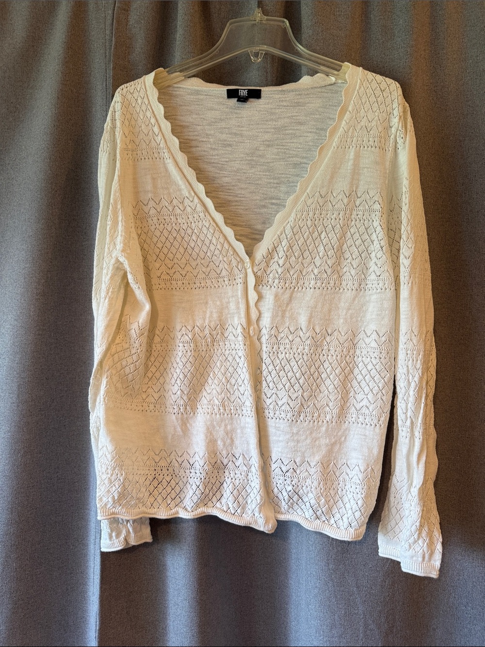 Frye Cream Openwork V-Neck Button Front Cardigan